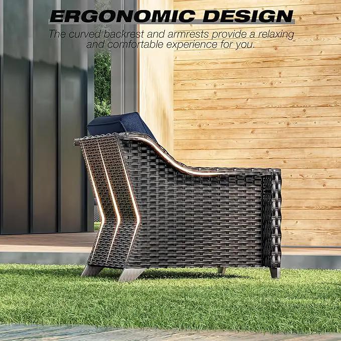 Joyside Wicker Patio Furniture Sets, 5 Pieces Upgraded Large Size Outdoor Furniture with Patio Dining Chairs, 3-Seat Sofa and Outdoor Ottoman, Thick Cushions, Wide Armrest by GreenHaven Gardens