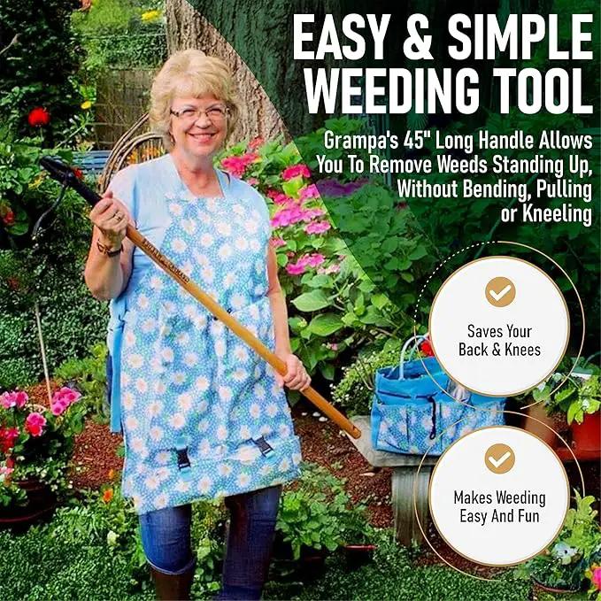 Grampa's Weeder - The Original Stand Up Weed Puller Tool with Long Handle - Made with Real Bamboo & 4-Claw Steel Head Design - Easily Remove Weeds Without Bending, Pulling, or Kneeling. by GreenHaven Gardens