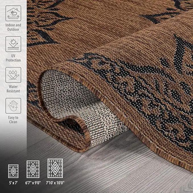 CAMILSON Outdoor Rug 8x10 Medallion Nut Brown Black Modern Area Rugs for Indoor and Outdoor Patios, Kitchen and Hallway Rug, Washable Porch Deck Outside Carpet (8 x 10) by GreenHaven Gardens