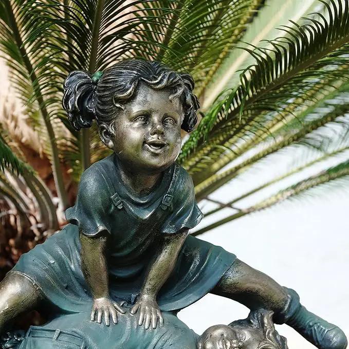 Alpine Corporation 26" Tall Indoor/Outdoor Girl Jumping Over Boy Statue Yard Art Decoration by GreenHaven Gardens