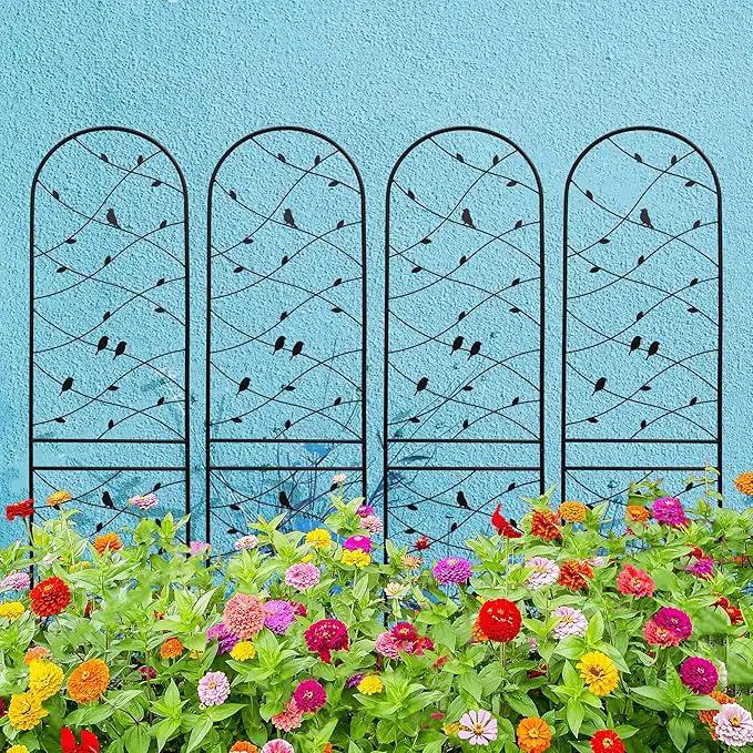 Metal Garden Trellis Rustproof Trellis for Climbing Plants Outdoor Flower Support Bird Deco (Black-4 Pack, 86.7"x19.7") by GreenHaven Gardens