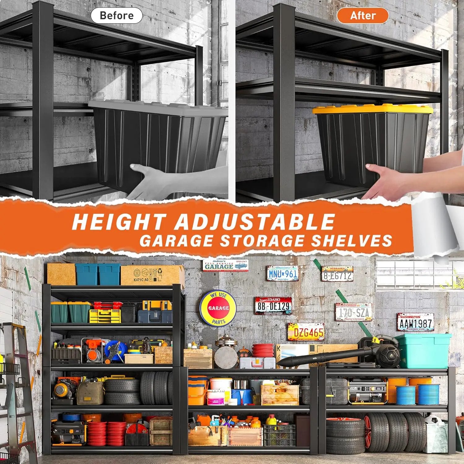 REIBII Garage Shelving Heavy Duty 2500LBS Storage Shelves 40" W Garage Shelves Heavy Duty Shelving Metal Shelves for Warehouse, Basement, Pantry, 40" W x 17.7" D x 72.2" H by GreenHaven Gardens