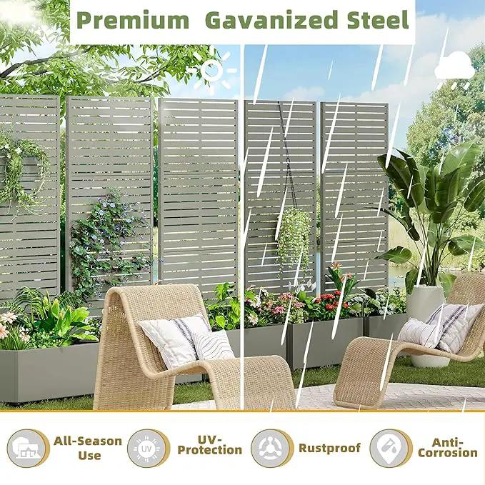 Casaphoria Metal Raised Garden Bed with Trellis and Wheels, 72"x35"x16" Planter Box for Climbing Plants, Vegetables & Vines, Features Drainage Holes and Privacy Screen (Grey-Louvered) by GreenHaven Gardens