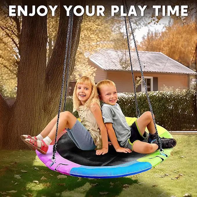 TURFEE 40" Saucer Tree Swing for Kids - 900Lb Weight Capacity, 900D Waterproof Oxford Fabric Platform Swing Seat with Adjustable Ropes for Kids Playground Outdoor Activity Backyard Fun (Rainbow) by GreenHaven Gardens
