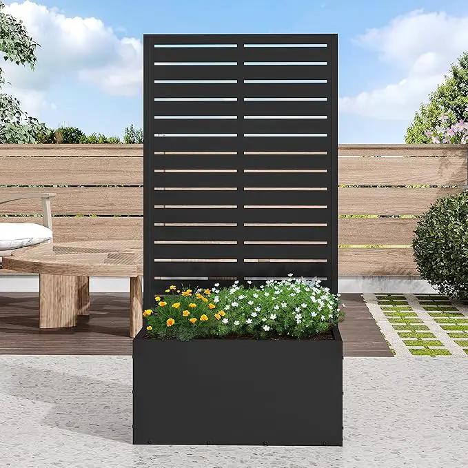 Casaphoria Metal Raised Garden Bed, 47"x24"x12" Planter Box for Climbing Plants, Vegetables & Vines, Features Drainage Holes and Privacy Screen (Black-Louvered) by GreenHaven Gardens