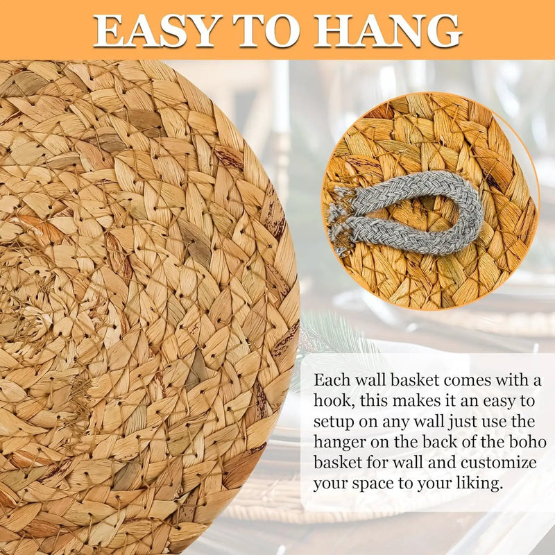 Boho Wall Basket Decor Set of 9, Woven Hanging Wall Decor Seagrass Rattan Wicker Round Handmade Rustic Flat Elegant Wall Art for Farmhouse Living Rooms Bedrooms Display Table Settings Kitchen Home by GreenHaven Gardens