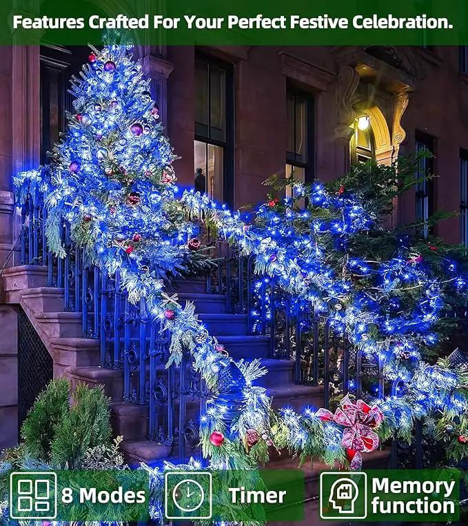 750 LED Outdoor Christmas Lights Decorations, 246ft Green Wire LED Christmas String Lights with Timer Memory, Twinkle Lighs for Indoor Outdoor Xmas Party Christmas Tree Wedding Garden Patio Blue by GreenHaven Gardens