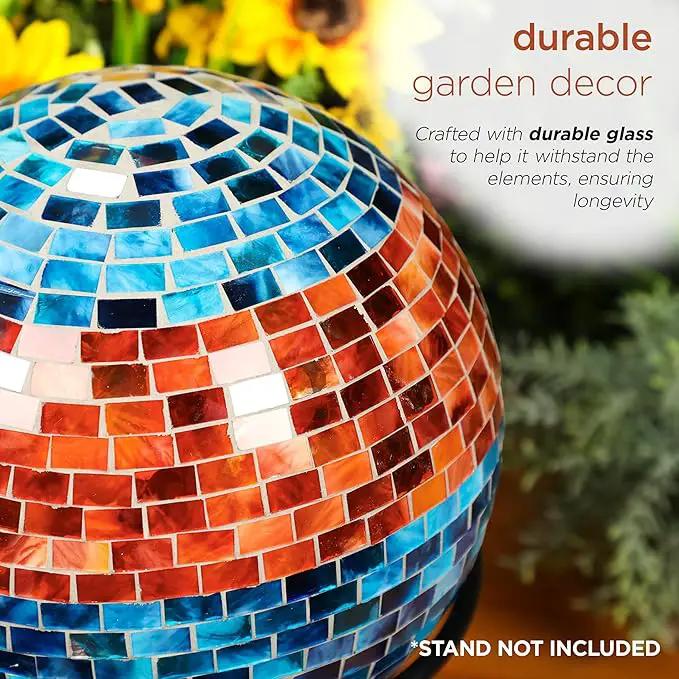 Alpine Corporation HGY292 Striped Mosaic Gazing Globe, Stylish Décor for Garden, Patio, & Lawn, 12" H, Orange and Turquoise by GreenHaven Gardens