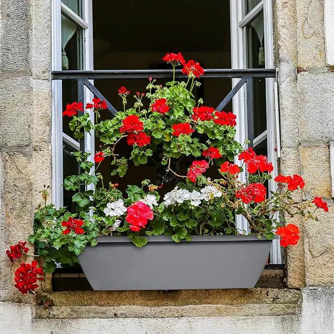 6 Pcs 24 inch Window Box Planter, Large Rectangular Flower Planter Boxes with Shelf Insert Plastic for Indoor and Outdoor Garden, Balcony Home Decor (6, 24 inch) by GreenHaven Gardens