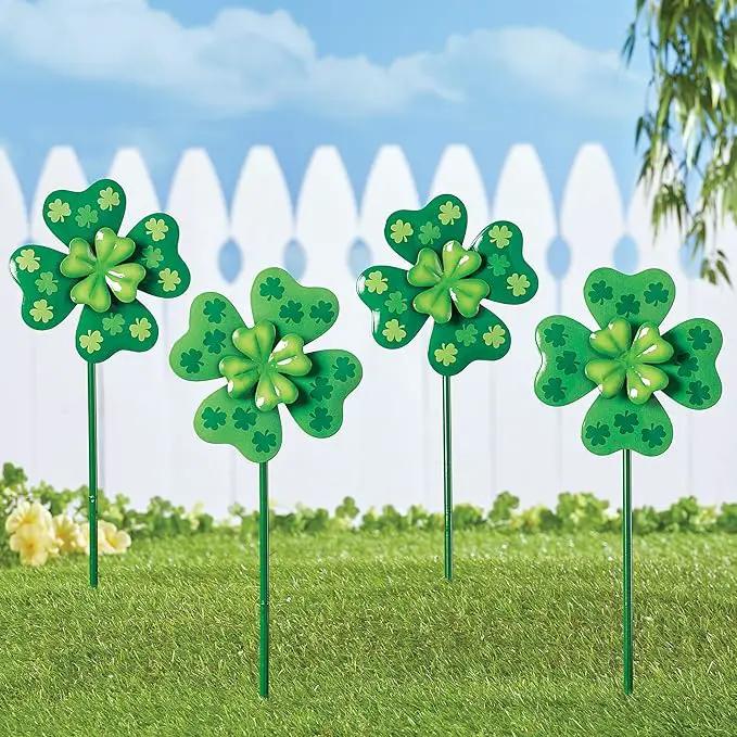 Collections Etc Set of 4 Shamrock Spinner Outdoor Garden Stakes by GreenHaven Gardens