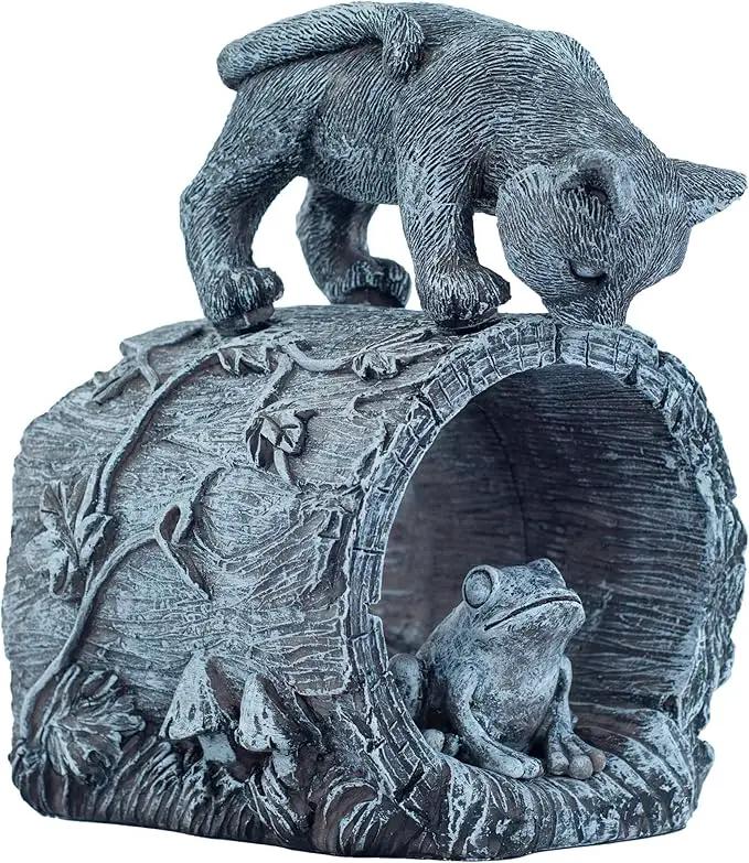 Gutter Downspout Extension - Downspout Splash Block - Downspout Diverter Garden Statue (Playful Chasing Kitty and Frog) by GreenHaven Gardens