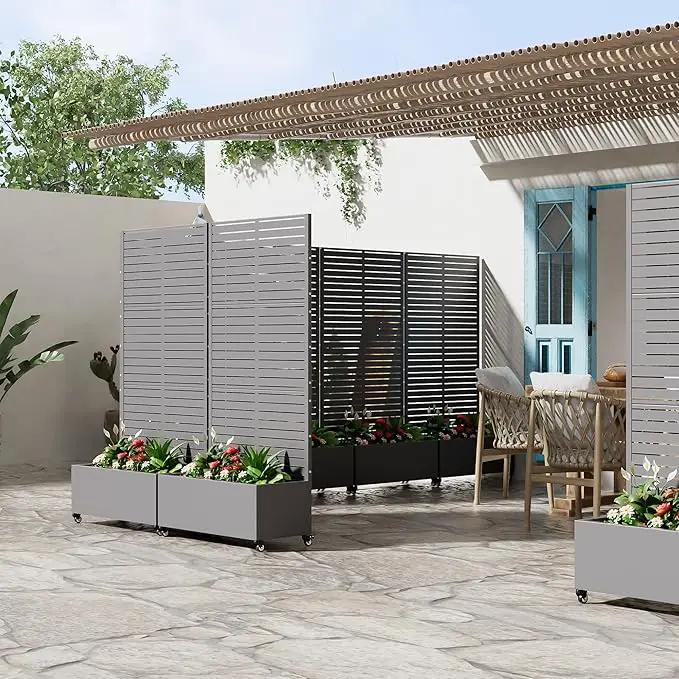 Casaphoria Metal Raised Garden Bed with Trellis and Wheels, 72"x35"x16" Planter Box for Climbing Plants, Vegetables & Vines, Features Drainage Holes and Privacy Screen (Grey-Louvered) by GreenHaven Gardens