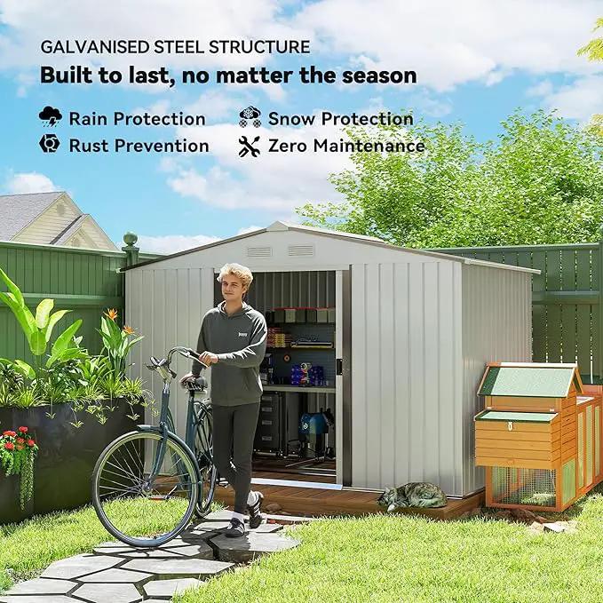 Outsunny 9' x 6' Outdoor Storage Shed, Garden Tool Metal Shed with Foundation Kit, Double Lockable Door, Air Vents and Sloping Roof, for Backyard, Patio, Lawn, Silver by GreenHaven Gardens