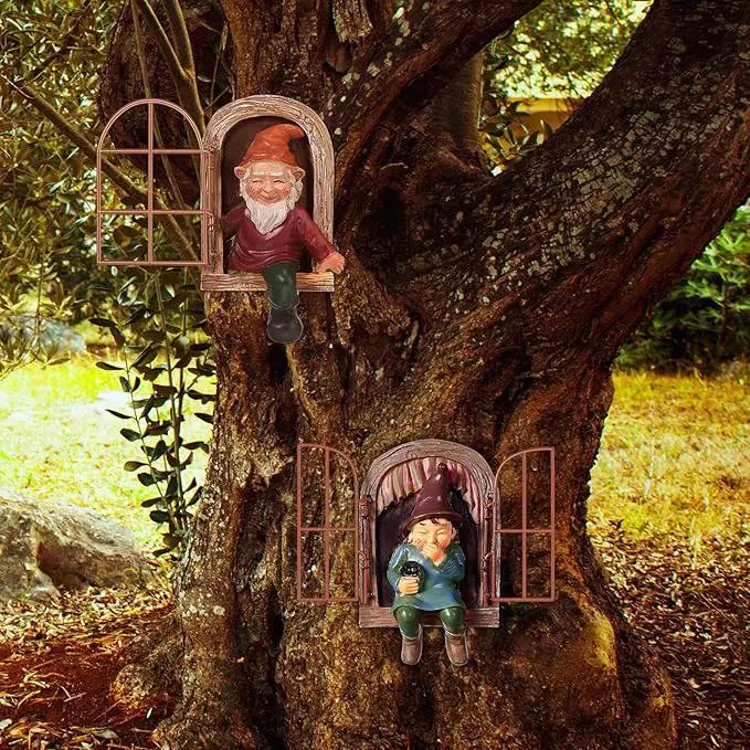 2 Pieces Garden Gnome Statue Elf Out The Door Tree Hugger Garden Peeker Yard Art Tree Sculpture Gnome Decoration Outdoor for Patio Yard Lawn Porch Ornament (Classic Style) by GreenHaven Gardens