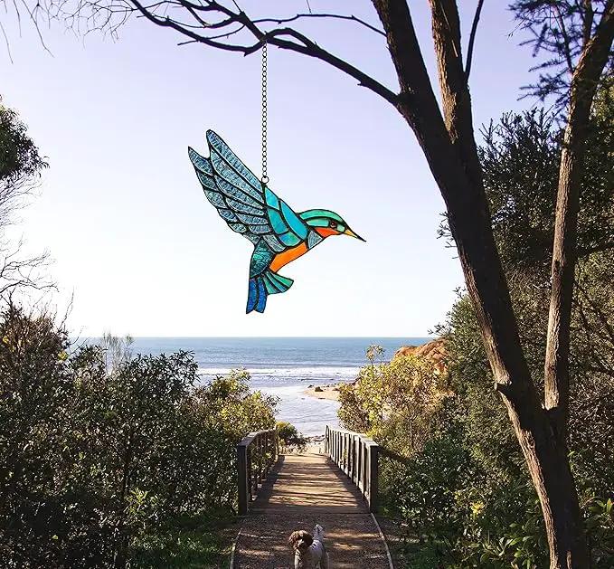 2 Pack Hummingbird Stained Glass Birds Window Hangings, Stained Glass Decorations,Bird Suncatcher for Window Decor Hummingbird Gifts for Mom,Bird Lovers by GreenHaven Gardens