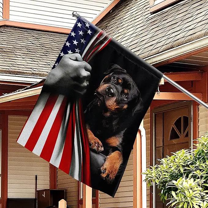 FLAGWIX Patriot American Dog Flags - Rottweiler Double Sided Flag - 4th of July Decorations for Home, Outside, Patriotic House Flag 30x40 Heavy Duty Canvas, Decorative Indoor Outdoor Flag by GreenHaven Gardens