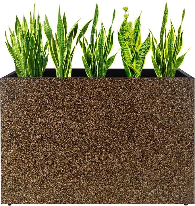 Metal Planter Box Rectangular Planter, 35.5" Lx 10" Wx 28" H Terrazzo Brown Large Planters with Drainage Holes, Galvanized Steel Tall Planters for Patio/Porch by GreenHaven Gardens