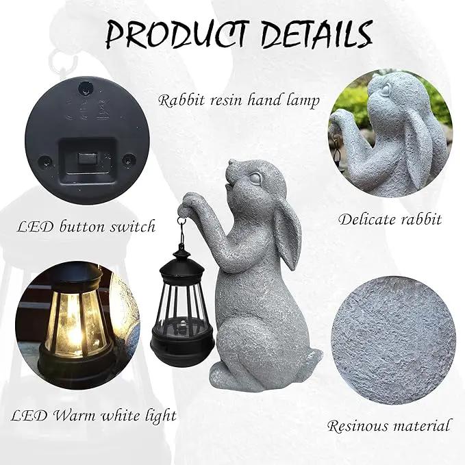 Rabbit Solar Garden Statues,Resin Rabbit Figurine Decorations with Solar Lights Lantern, Outdoor Figurines Lawn Garden Statue Decor Art for Lawn,Yard, Balcony Ornament. by GreenHaven Gardens
