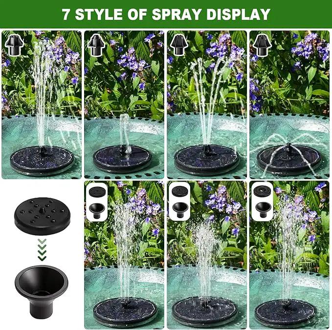 Solar Fountain with 2000 mAh Battery Backup Works in Cloudy, Glass Solar Powered Bird Bath Fountains with 7 Nozzles, 3.5 W Solar Fountain Pump for Birdbath,Garden, Outdoor, Pond (Black) by GreenHaven Gardens