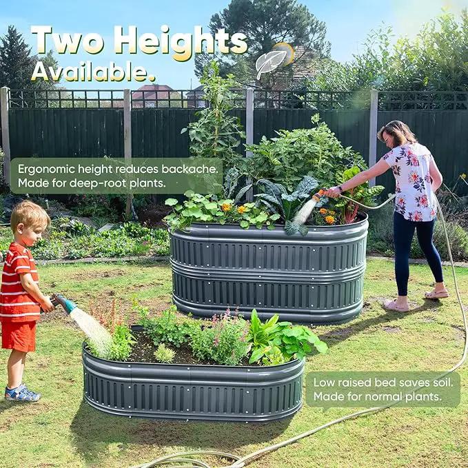 KING BIRD Raised Garden Bed Kit 2025 Upgraded Modular DIY Galvanized Planter Garden Box Outdoor for Gardening, Vegetables, Flowers, Elegant Roman Column Design, 47x24x24 in, Dark Grey