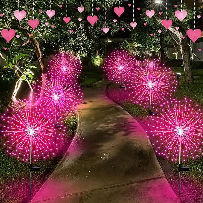 6 Pack Pink Solar Firework Lights 180 LED 8 Lighting Modes Waterproof Outdoor Decorative Solar Lights for Easter Wedding Birthday Garden Patio Yard Pathway Walkway Lawn Decor by GreenHaven Gardens