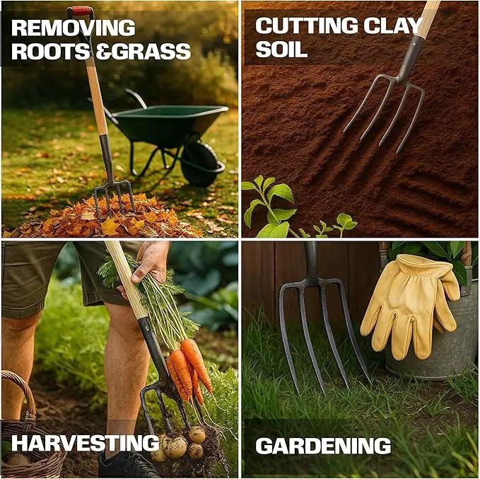 2WAYZ Pitchfork for Gardening - Heavy-Duty Broad Garden Fork - Stainless Border Digging Fork - Wood and Steel Pitch Fork- Durable, Rugged, Professional Quality Tool - 40.6 x 7.1 inch (Black and Red) by GreenHaven Gardens