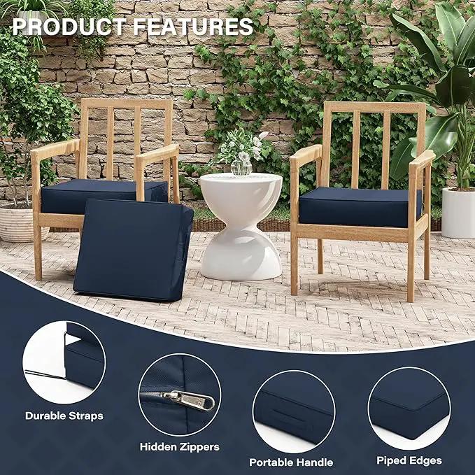 Patio Chair Cushions 18.5 X 16 X 4 Inch Waterproof Outdoor Seat Cushions for Patio Furniture, Outdoor Sofa Couch Pads with Ties & Handle, Set of 2, Navy Blue by GreenHaven Gardens