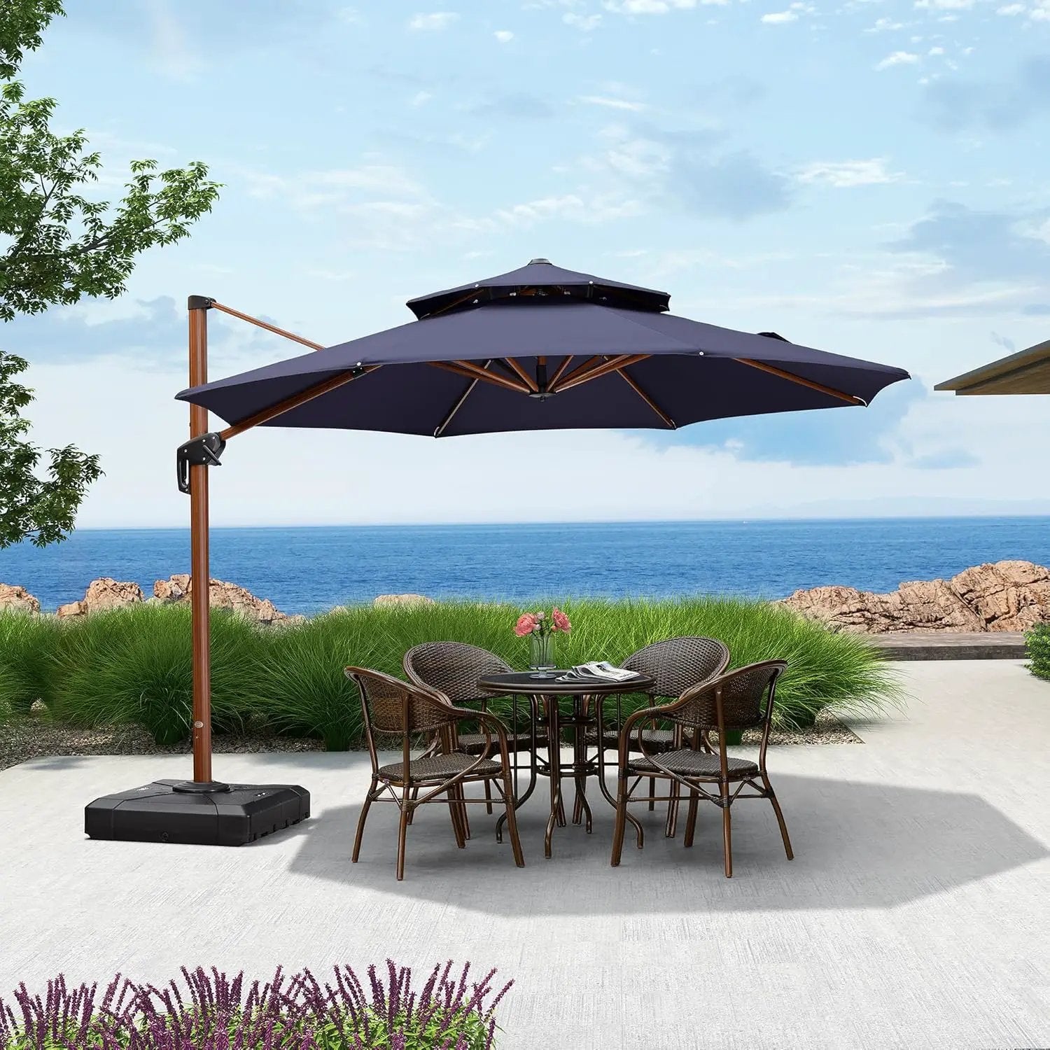 PURPLE LEAF 11ft Patio Umbrella Outdoor Round Umbrellas Large Cantilever Umbrella Windproof Offset Umbrellas Heavy Duty Sun Umbrella for Garden Deck Pool Patio, Navy Blue by GreenHaven Gardens