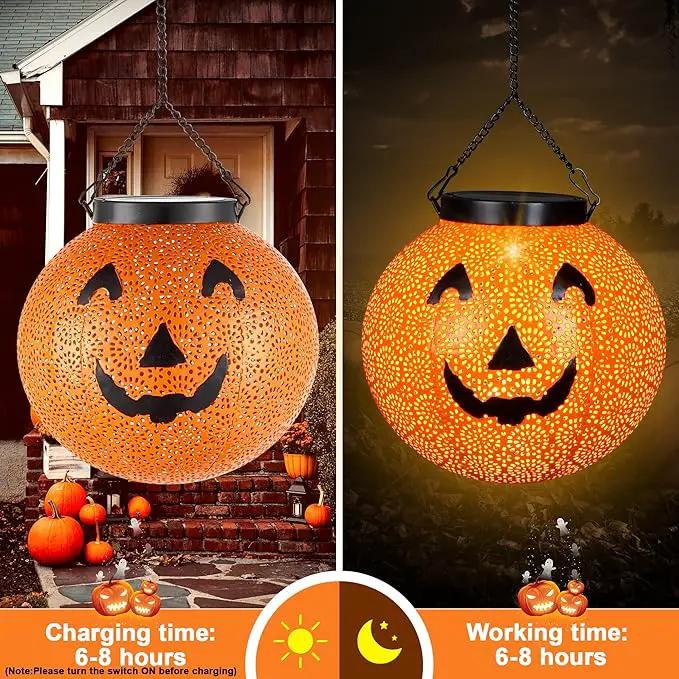Halloween Solar Hanging Lights Outdoor - Solar Metal Halloween Lantern Decor, Solar Powered Led Waterproof Decorative Round Hanging Light for Garden, Yard, Patio, Pathway, Porch by GreenHaven Gardens