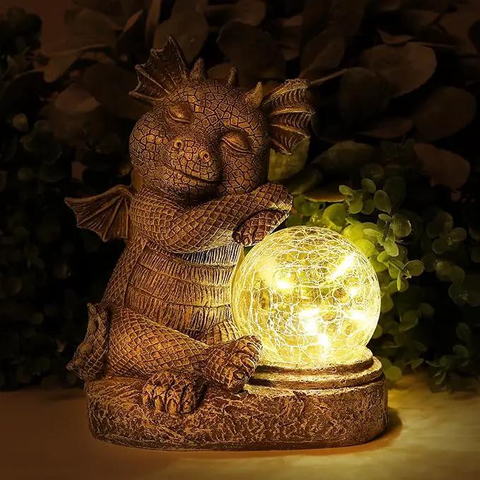 Garden Outdoor Dragon Statue Holding Solar Magic Orb LED Light Resin Adorable Baby Dragon Figurines for Patio Balcony Yard Lawn Garden Unique Housewarming Gift for Mom Grandma by GreenHaven Gardens