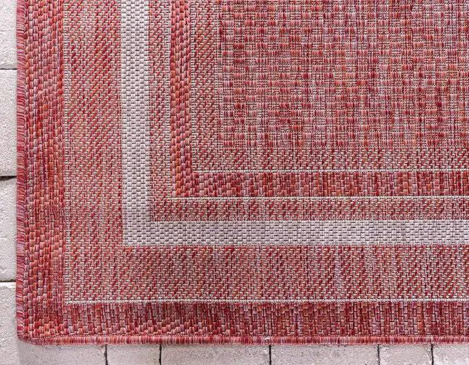 Unique Loom Outdoor Border Collection Area Rug - Soft Border (7' 10" x 11' 4" Rectangle, Rust Red/ Ivory) by GreenHaven Gardens