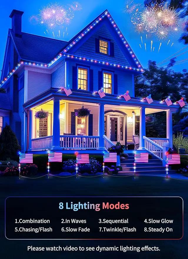 Brightown 4th of July Decorations Outdoor, Red White and Blue Lights, 6 Flag Lights Pathway, Memorial Day Decorations for Independence Day Garden Yard Lawn Outside Patriotic Decorations by GreenHaven Gardens