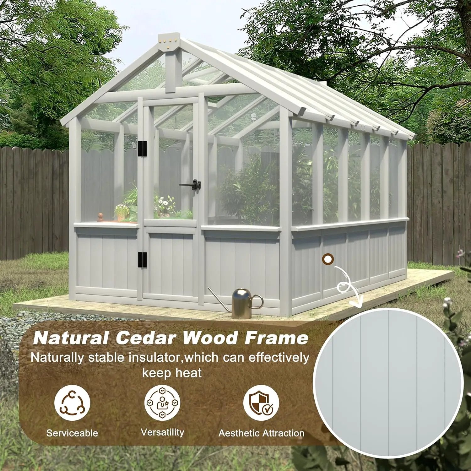6x10 FT Green House for Outdoor, Thicken Polycarbonate Panel Wooden Walk-in Greenhouse Kit with Lockable Door and Adjustable Roof Vent, Backyard Garden, White by GreenHaven Gardens
