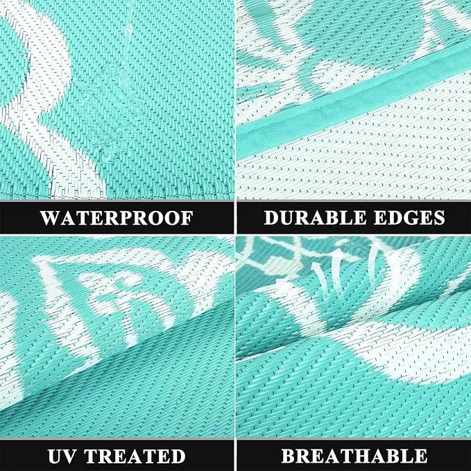 Pauwer Waterproof Outdoor Rug 6x9, Reversible Plastic Straw Patio Camping Rug, Indoor Outdoor RV Mat Carpet for Deck, Camper, Porch, Balcony, Backyard, Picnic, Boho Light Blue by GreenHaven Gardens