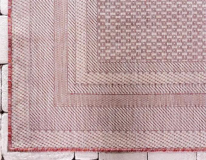 Unique Loom Outdoor Border Collection Area Rug - Soft Border (9'x 12' Rectangle, Rust Red/ Ivory) by GreenHaven Gardens