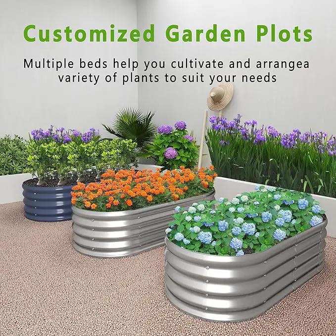 KFN 2PCS 4x1.8x1FT Galvanized Raised Garden Bed,Raised Garden Bed Kit-Oval Metal Vegetable Box,Large Planter Flower Boxes Outdoor,Planting for Vegetables,Flower,Herb,Grey,0.7mm by GreenHaven Gardens
