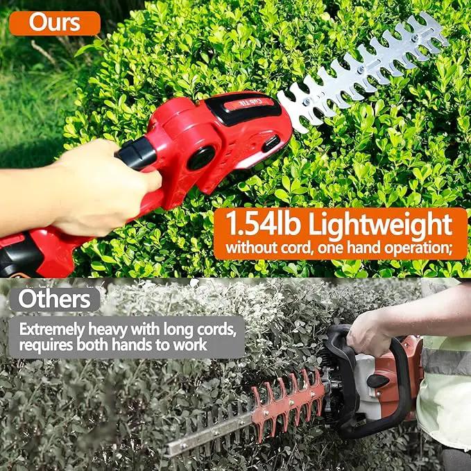 Hedge Trimmer Cordless 2 in 1 Handheld Grass Shears Mini Shrubbery Grass Cutter Electric Brush with Battery and Charger (Mordern) by GreenHaven Gardens