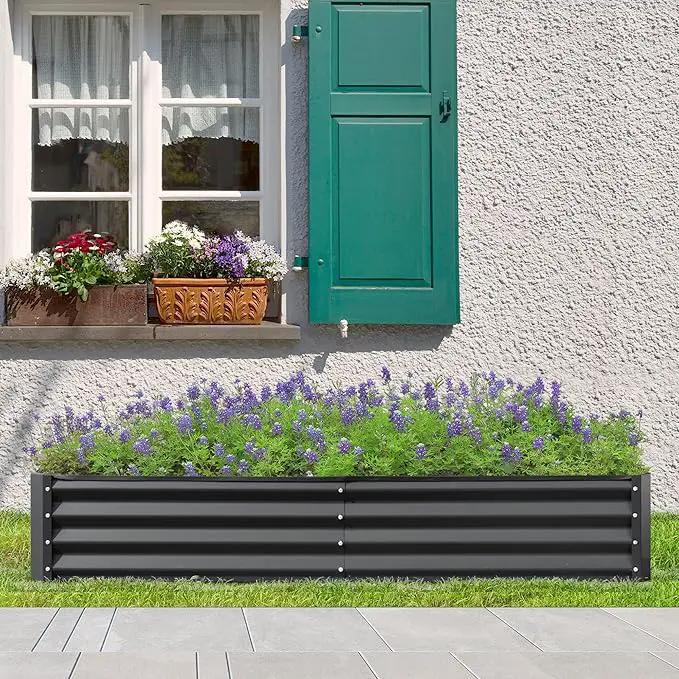 Domi Galvanized Raised Garden Bed, 6x3x1Ft Thickening Metal Planter Box for Vegetables Bottomless for Backyard Outdoor, 1" Deep w/ 128 Gallon Capacity - Dark Gray by GreenHaven Gardens