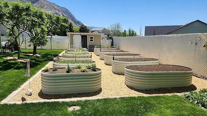 A ANLEOLIFE 6X3X2 ft Galvanized Raised Garden Beds Outdoor, Oval Large Metal Deep Root Planter Box for Planting Vegetables Flowers Herb, Anti-Rust & Easy-Setup, Antique White by GreenHaven Gardens