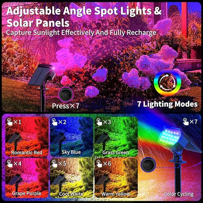 Solar Spot Lights Outdoor Color Changing, [7 Mode/12 Pack] Christmas Landscape Spotlights, Solar Lights Outdoor Waterproof, Led Powered Flood Light for Outside Pathway Yard Garden Tree Walkway by GreenHaven Gardens