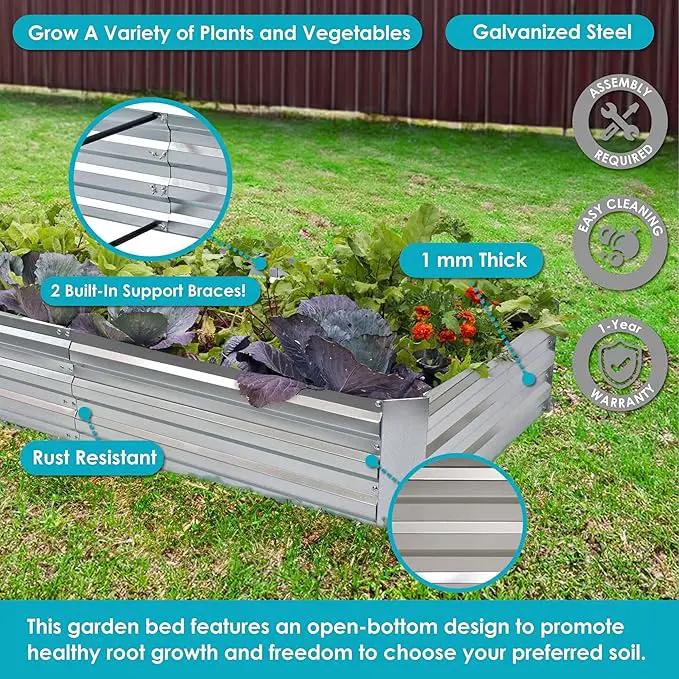 Sunnydaze Galvanized Steel Rectangular Raised Garden Bed - for Flowers, Plants, and Vegetables - Silver - 3 x 6 ft by GreenHaven Gardens