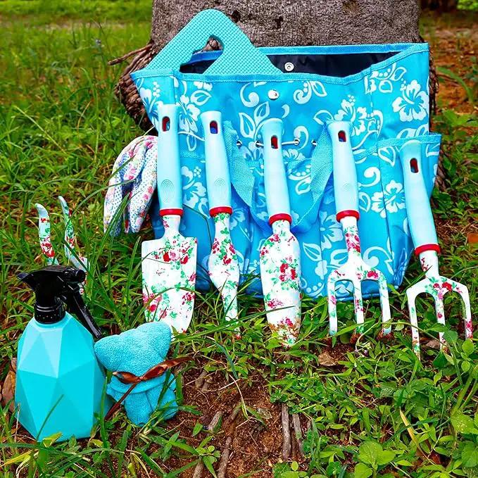 Gifts for Mom, JUMPHIGH Womens Gardening Gifts Set, Floral Gardening Tools with Tote Bag, Gifts for Her for Girlfriend, Birthday Gifts for Women, Gardening Kit Womens Gifts for Christmas (Blue) by GreenHaven Gardens
