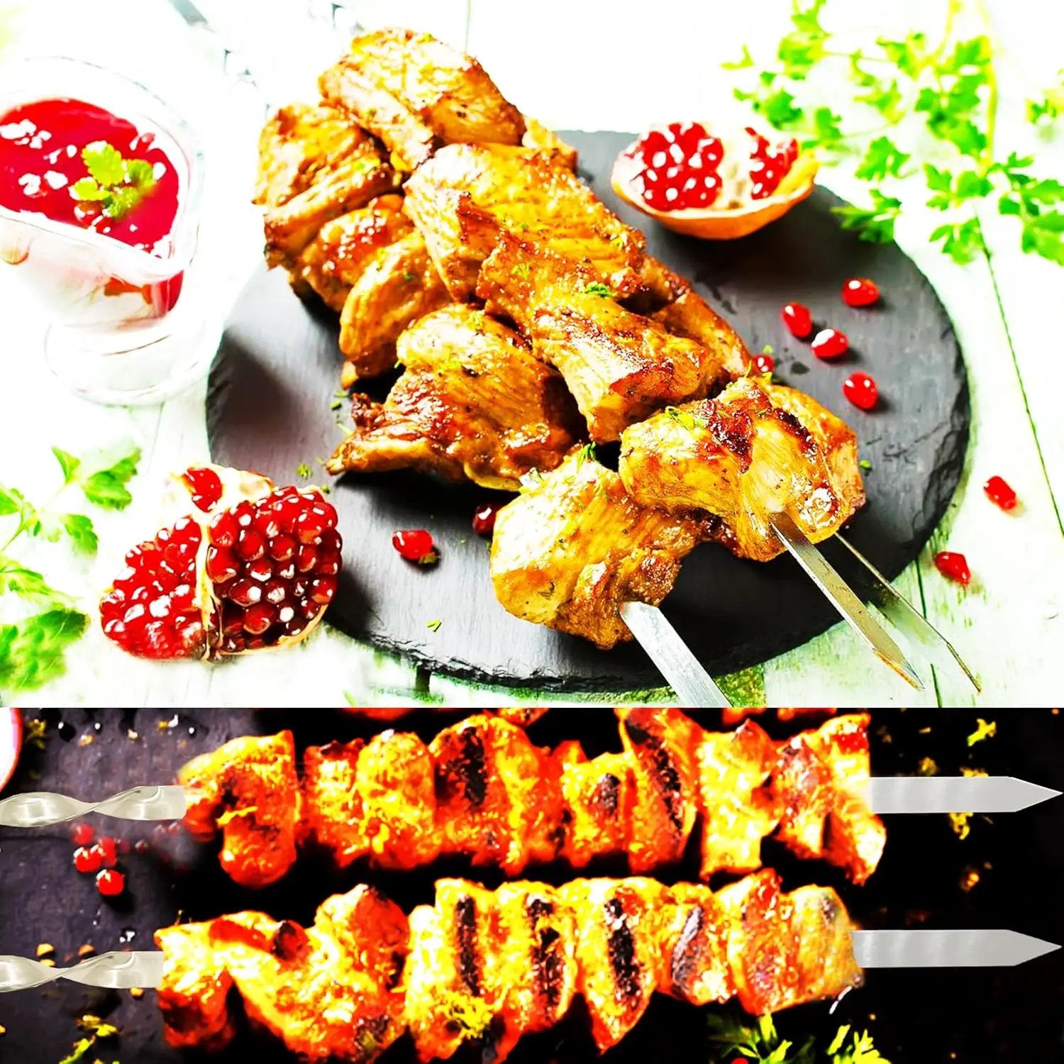 23.6 Inch Skewers for Kabobs 0.62 Inch Wide Kabob Skewer 8PCS Reusable Metal Skewers for Grilling Long Kebab Skewer Large Heavy Duty BBQ Sticks Stainless Steel Barbecue Sticks with Oak Handle by GreenHaven Gardens
