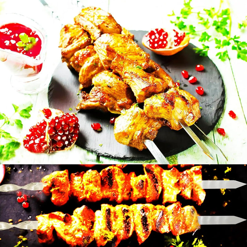 23.6 Inch Skewers for Kabobs 0.62 Inch Wide Kabob Skewer 8PCS Reusable Metal Skewers for Grilling Long Kebab Skewer Large Heavy Duty BBQ Sticks Stainless Steel Barbecue Sticks with Oak Handle by GreenHaven Gardens