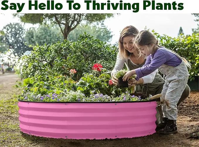 Round Galvanized Raised Garden Bed // 4×4×1 ft Galvanized Raised Garden Beds Outdoor for Gardening, Vegetables, Flowers // Patented Tool-Free Design Round Planter (Pink) by GreenHaven Gardens