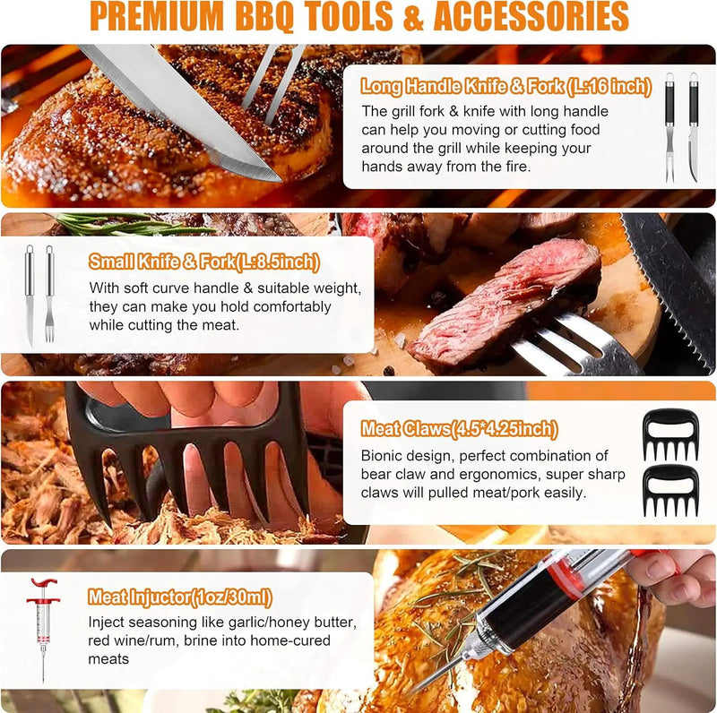 BBQ Grill Accessories Set, 38Pcs Stainless Steel Grill Tools Grilling Accessories with Aluminum Case, Thermometer, Grill Mats for Camping/Backyard Barbecue, Grill Utensils Set for Men Women by GreenHaven Gardens