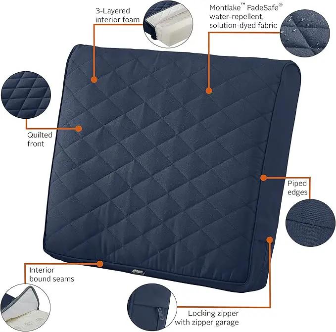 Classic Accessories Montlake FadeSafe Water-Resistant 25 x 22 x 4 Inch Wide Back Patio Quilted Lounge Cushion, Navy by GreenHaven Gardens