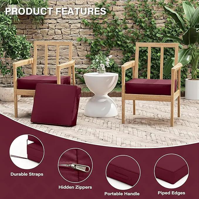Patio Chair Cushions 18.5 X 16 X 4 Inch Waterproof Outdoor Seat Cushions for Patio Furniture, Outdoor Sofa Couch Pads with Ties & Handle, Set of 2, Burgundy by GreenHaven Gardens