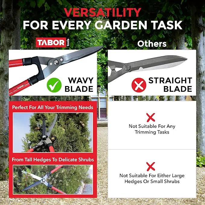 TABOR TOOLS B212A Telescopic Hedge Shears with Wavy Blade and Extendable Steel Handles. Extendable Manual Hedge Clippers for Trimming Borders, Boxwood, and Tall Bushes. by GreenHaven Gardens
