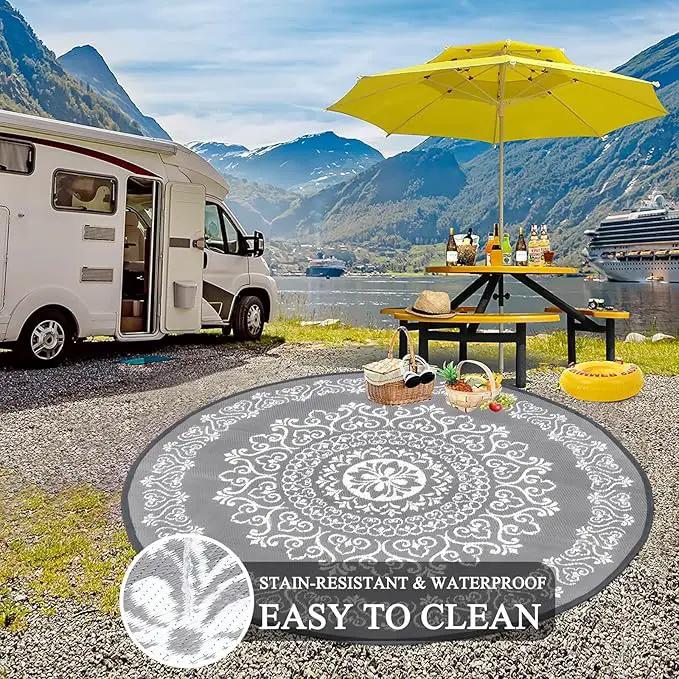 Pauwer Waterproof Outdoor Rug 6ft, Reversible Plastic Straw Patio Camping Rug, Indoor Outdoor RV Mat Carpet for Deck, Camper, Porch, Balcony, Backyard, Picnic, Floral Grey by GreenHaven Gardens